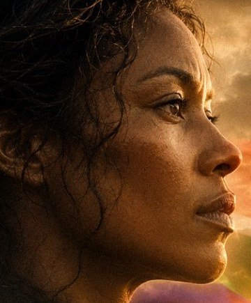 Detail from the cover: a woman in profile, her hair dissolving into the smoke and light of a Johannesburg sunset